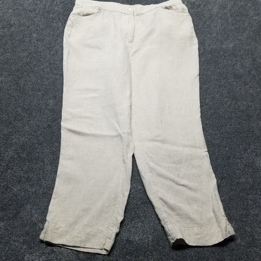 Chicos 2.5 US 14 Pants Linen Straight Leg Elastic Waist Pockets Beach Coastal